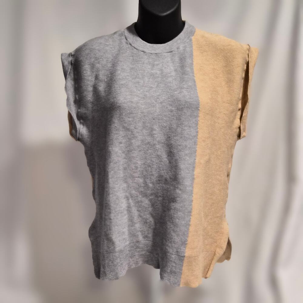 Cara Santana x Nine West Colorblock Sweater Vest Neutrals Knit Sleeveless Top S